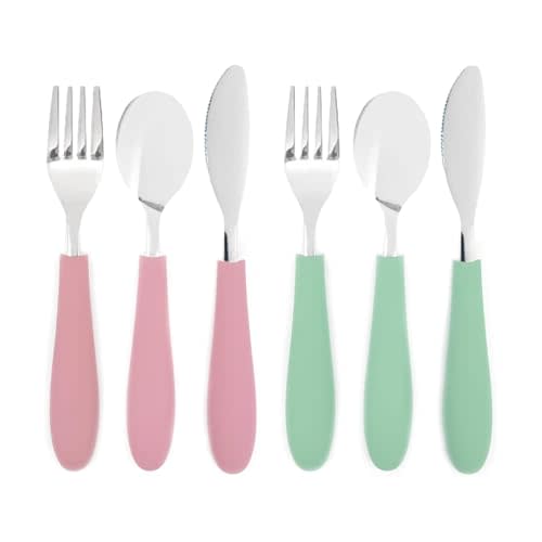 Elk and Friends Kids Silverware with Silicone Handle | Childrens Safe Flatware | Kids Utensils | Spoon + Fork + Knife set | 4 years+ | 6 Pieces