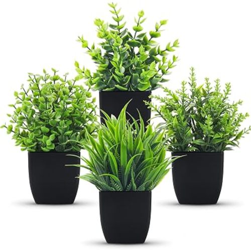 Der Rose 4 Pcs Fake Plants Mini Faux Plants for Black Bathroom Decor Indoor