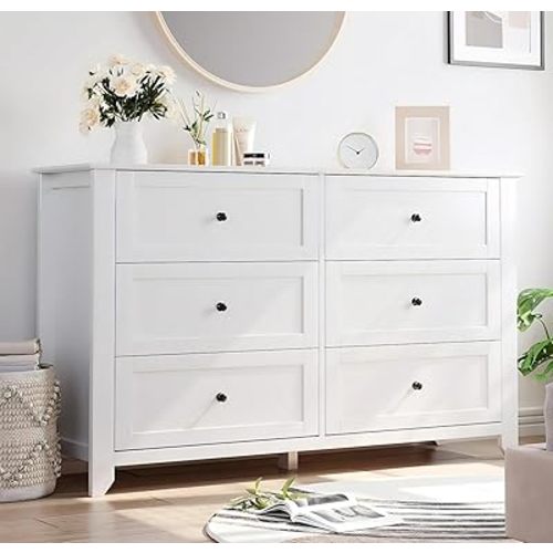 IDEALHOUSE 6 Chest of Drawer Dresser, Modern Wood Organizer Storage Cabinet with Drawers for Bedroom, Living Room, Entryway, White