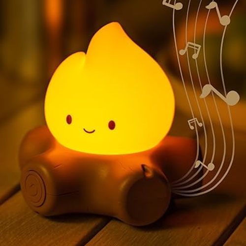 Chibi Campfire Lamp, Cute Flickering Flame Night Light, Soothing Nature White Noise, Rechargeable Cozy Campfire Light for Home Decor Camping Trips, Best Gifts