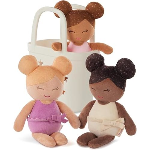 LullaBaby – 3 Pieces Set of Soft Plush Dolls for Real Water Play – Carrying Basket with Cute Star Cutouts – Pretend Play – Tub Toys for Kids 2+ Years– Bath Yoy Bundle
