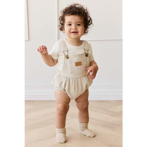Pax Playsuit - Fine Vertical Stripe Sandy Brown/Cloud