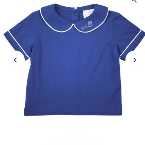 Classic Navy Peter Pan Collar Shirt for Kids with Monogram Option - Timeless & Personalized – The Bella Bean