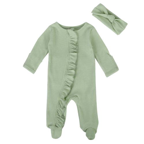 Weebloom Baby Boy Pajamas,Spring Fall Clothes Knit Ruffle Footies Jumpsuit With Headband Nightwear Baby Girl Romper,Newborn