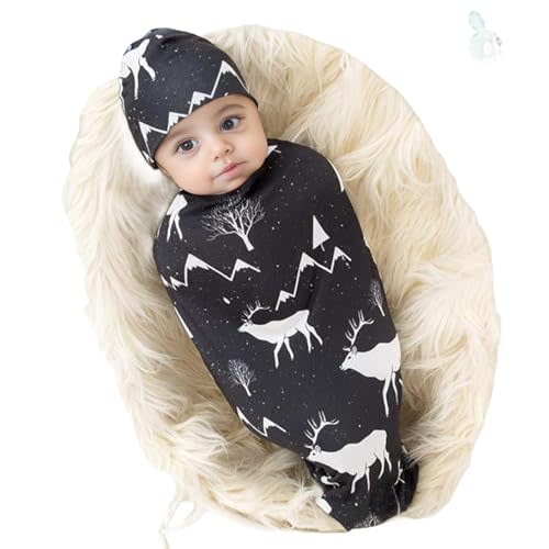 Galabloomer Newborn Swaddle Blanket with Beanie Set Baby Boy Receiving Blanket Gray Arrow