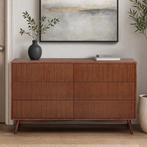 Bayou Breeze 6 Drawers Solid Wood Dresser With Push-Open Design & Contemporary Fluted Fronts for Bedroom Organization | Wayfair