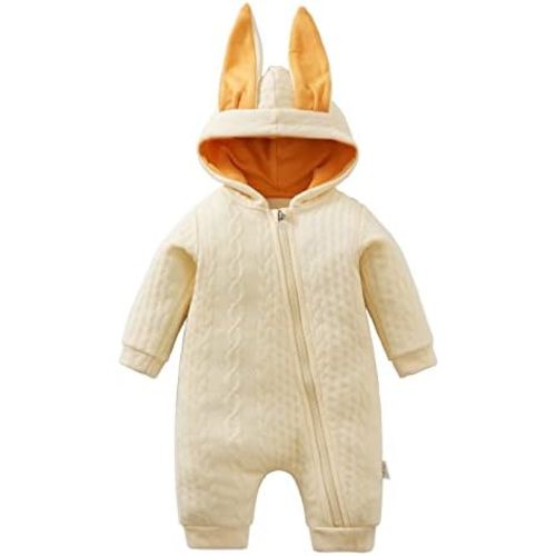 Newborn Baby Boy Girl Romper Cotton Cute Bunny Long Sleeves Zipper Hoodie Infant Bodysuits Jumpsuit Outwear