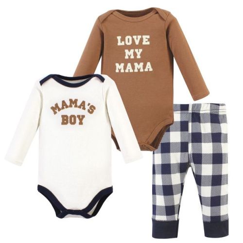Hudson Baby Infant Boy Long-Sleeve Bodysuits and Pants, Brown Navy Mamas Boy Long-Sleeve