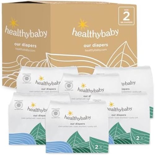 HealthyBaby Non-Toxic Diapers for Sensitive Skin - Size 2, 186 Count