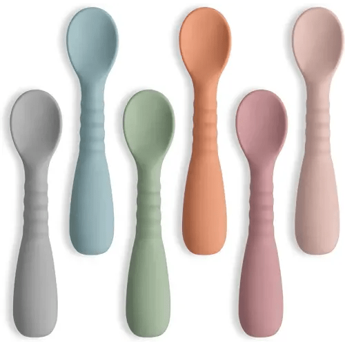 ME.FAN Silicone Baby Feeding Spoons [6 Pack] - First Stage Infant Spoons, Training Spoon for Self Feeding Babies and Toddlers