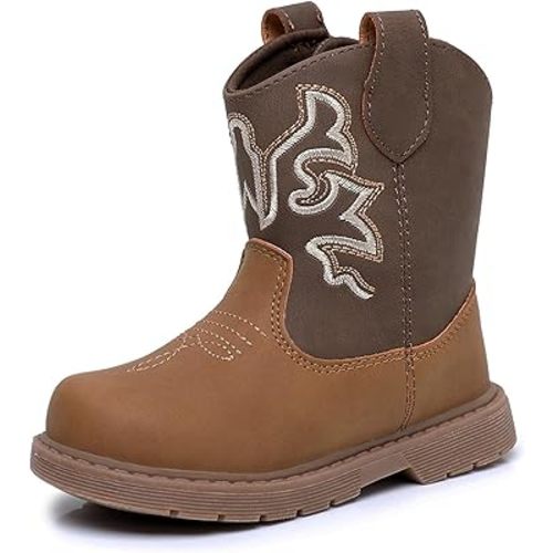 Ahannie Toddler Cowboy Boots for Boys & Girls – Baby Round Toe Western Boots with Hook & Loop Ages 9 Months–4 Years