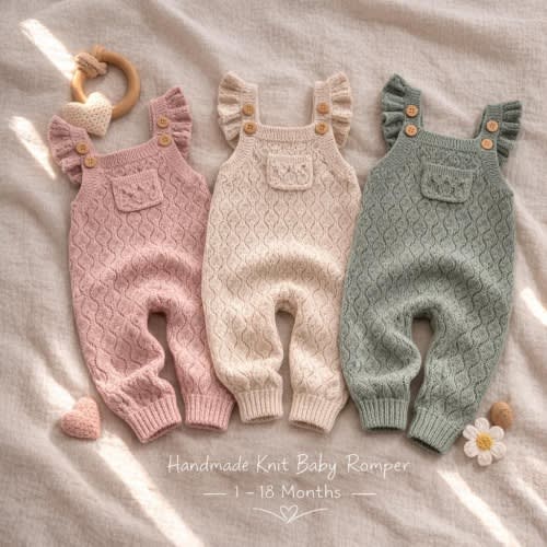 Handmade Knit Baby Romper 1–18 Months | Neutral Baby Girl Outfit | Heirloom Style | Baby Shower Gift | UK Boutique