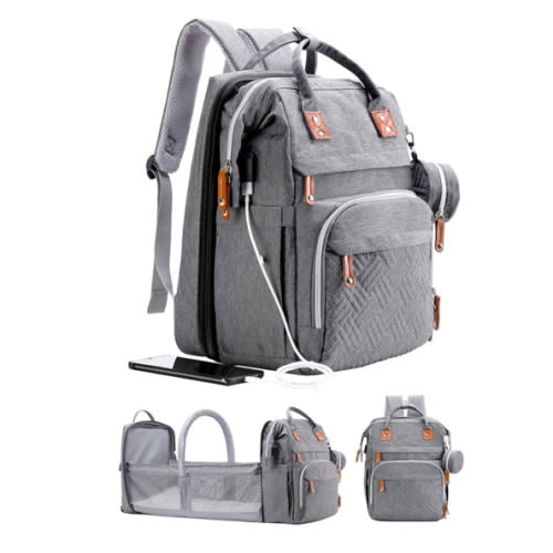Diaper Bag Backpack with Changing Station, Large Diaper Bag, Baby Bag, Multifunctional Diaper Bag, Gray