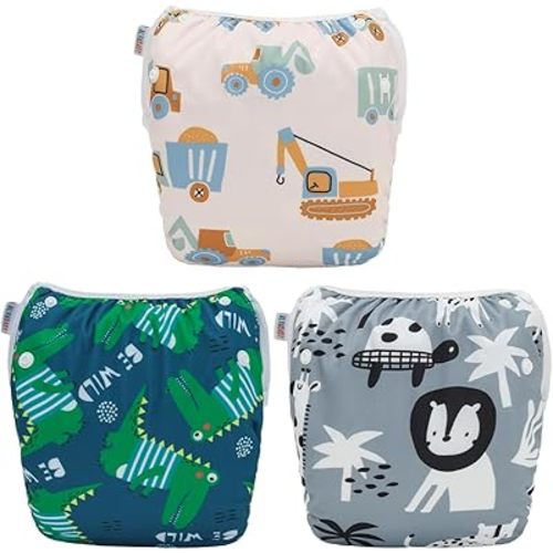 ALVABABY Swim Diapers 3pcs Baby & Toddler Snap One Size Reusable Adjustable Baby Boys' Swim Diapers for Swimming Lessons 3SWY68A