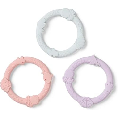 Loulou Lollipop Baby Teether Ring Set, 3 Pack Food-Grade Silicone, Shell Pink