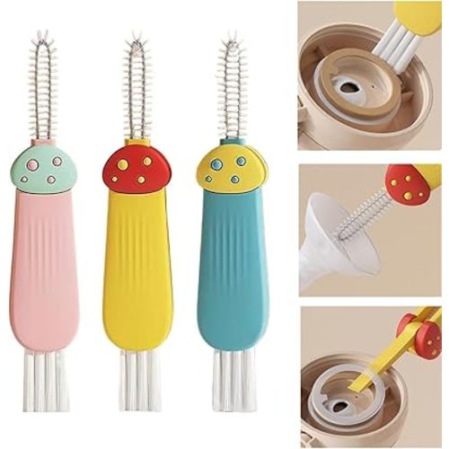 3 in 1 Cup Lid Cleaning Brush,Multifunctional Crevice Portable Cup Lid Cleaning Brush 3Pcs for Bottle Gap Tight Spaces Cup Gift (Mushroom, one Size)
