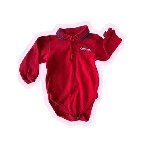 6-9M Vintage Oshkosh B'Gosh Red Polo Long Sleeve Onesie Baby Romper