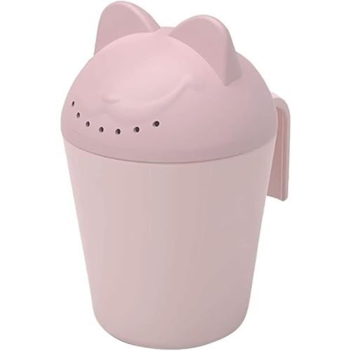 Control The Flow Baby Rinse Cup Cute Cartoon Cat Baby Rinser to Wash Hair and Body Pail Shampoo Rinser Rinser-Cup for Bath Time with Easy Grip Handle and 7 Water Outlets Pink