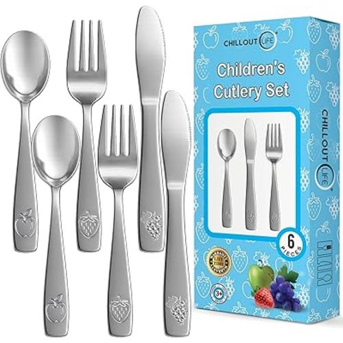 6 Piece Stainless Steel Kids Silverware Set - Child and Toddler Safe Flatware - Kids Utensil Set - Metal Kids Cutlery Set Includes 2 Small Kids Spoons, 2 Forks & 2 Knives