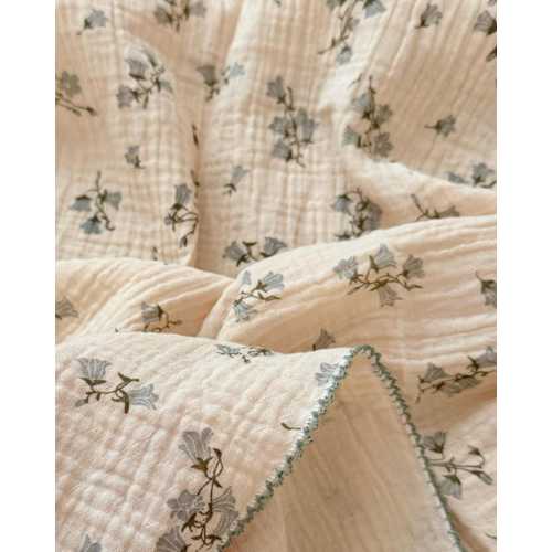 Vintage Floral Cotton Muslin Baby Blanket | Soft Nursery Throw | Neutral Newborn Crib Bedding