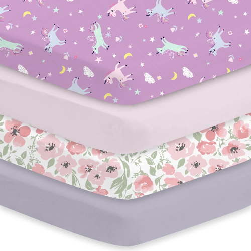 Plushii Crib Sheets for Baby Boys Girls 4 Pack, 28"x 52" Extra Soft Microfiber Crib Sheet Set for Standard Crib & Toddler Mattress Pad, Floral