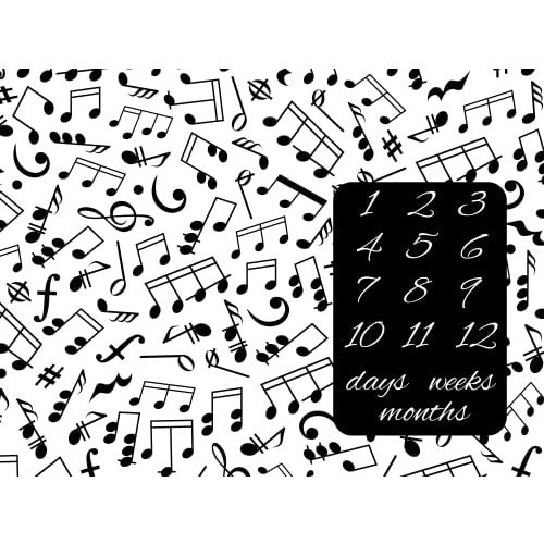 Baby Milestone Blanket with Black and White Music for Shower Gift - Includes Days, Weeks & Months Tracking - Boy Baby Blanket, Baby Blanket Girl, Weekly Growth Tracker, Baby Blanket