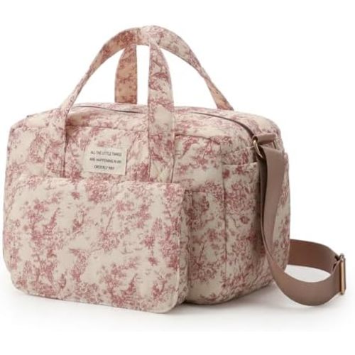Lushandy Small Diaper Bag Tote, Quilted Puffy Diaper Bag Crossbody Mini Floral Baby Travel Bags for Girl Mommy Bags