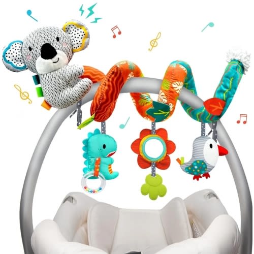 XIXILAND Car Seat Toys Baby Toys 0-3 Months Developmental, Stroller Toys Infant Toys 0-6 Months Newborn Toys, Carseat Toys for Infants 0-12 Months with Dinosaur, Lion Mirror, Teether