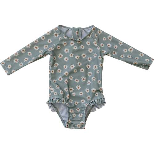 Mebie Baby Long Sleeve Swimsuit - Light Green Daisy