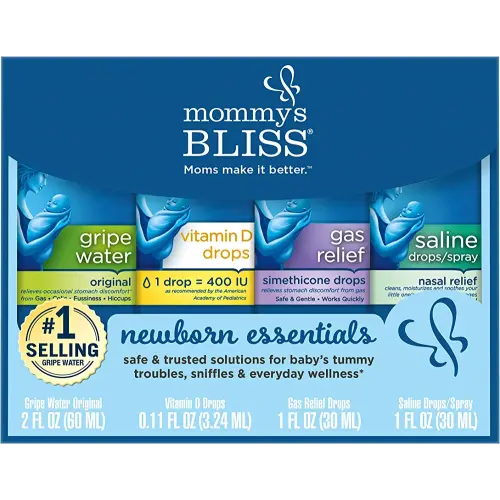 Mommy's Bliss Newborn Essentials Gift Set, Includes Gripe Water, Baby Vitamin D/Gas Drops and Gentle Saline Drops/Spray
