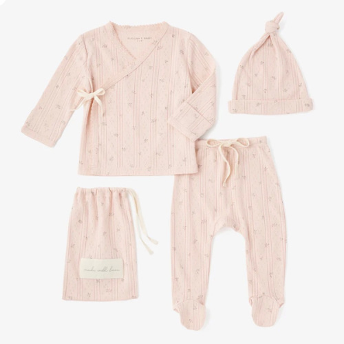 Blush Floral Organic Cotton Pointelle Layette 3 Pc Gift Set