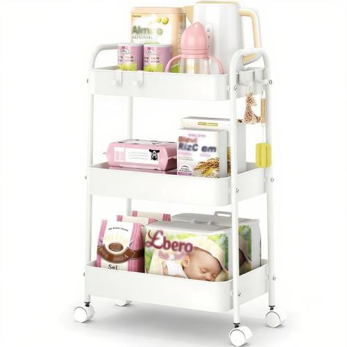 3 Tier Rolling Cart Metal with Wheels, White Three Tiered Craft - TikTok Shop