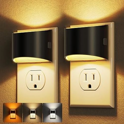DORESshop LED Night Light[2 Pack], Night Lights Plug into Wall, 3 Level Brightness Adjustable Plug in Night Light, Dusk to Dawn Sensor, Nightlights for Adults, Bedroom, Bathroom, Hallway, 3000K