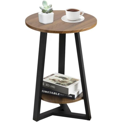 Hadulcet Small Side Table, End Table for Living Room, Bedroom, Balcony & Small Spaces, Modern Home Decor Round Accent Table with Storage Shelf, Easy Assembly