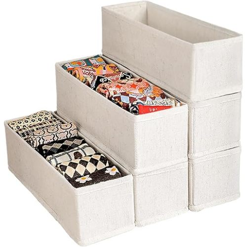 MURRI&MURRDI Mini Foldable Clothes Drawer Organizer 6 Pcs, Fabric Drawer Organizer for Nursery, Small Drawer Fabric Organizer for Clothing, Sock Underwear Bra Belt Tie Scarves Drawer (6 Light Beige)