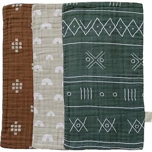 Mebie Baby Burp Cloths, Printed 3-Pack, Muslin Burp Cloth Set for Spit Up, Drool, and More, Boho Burp Cloths for Baby Boy and Girl, Baby Must Haves for Registry Lists and Gifts for Newborns