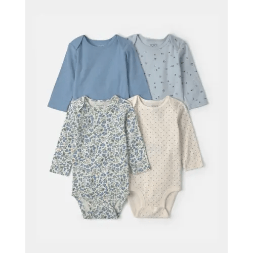 Baby Girl 4-Pack Blueberry Floral Long-Sleeve Bodysuits - Blue | Carter's