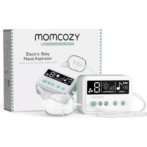 Momcozy Nasal Aspirator for Baby, Hospital-Grade 70 KPa Strong Suction & 9 Suction Levels Nose Sucker, Electric Nose Cleaner for Toddler & Newborn, Soothe Light & Lullabies, BPA Free Silicone Tips