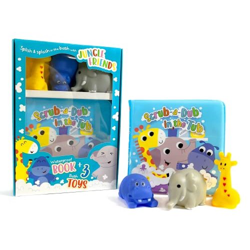 Little Hippo Books Scrub-A-Dub in the Tub - Children's Waterproof Bath Book and Toy Set (Bath Books with Toys for Babies & Toddlers)