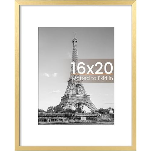 upsimples 16x20 Picture Frame, Display Pictures 11x14 with Mat or 16 x 20 Without, Wall Hanging Poster Frame, Gold, 1 Pack