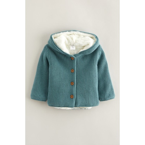 Hooded Cotton Cardigan with Faux Fur Lining, 3M