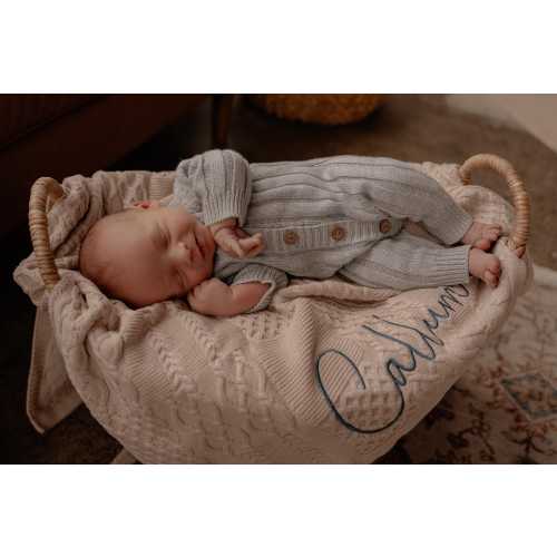 Personalized Embroidered Cable Knit Blanket