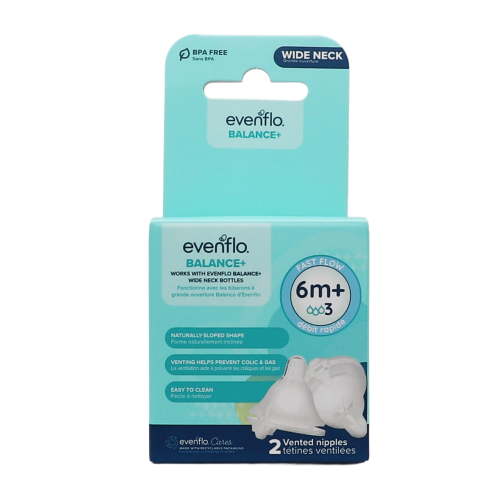 Evenflo 2-Pack Fast-Flow Wide Baby Bottle Nipples for Slow Natural Feeding - White/Multi
