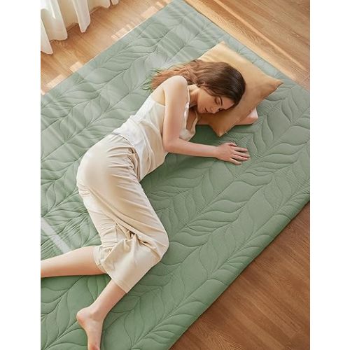ZonLi Japanese Floor Mattress Futon Mattress Full Size, 4" Thicken Roll Up Tatami Mat 100% Cotton Washable Cover, Portable & Foldable Floor Bed Mattress for Sleeping, Dormitory, Adult Kids, Green