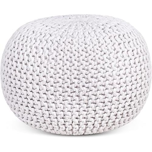 BIRDROCK HOME Round Pouf Ottoman | Cotton Braided Foot Stool with Bean Bag Filling | Boho Foot Rest for Living Room & Bedroom | Compact & Comfortable Seating, Lightweight & Soft | Ivory