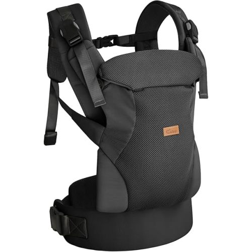 CUBY Baby Carriers from Newborn, 4-in-1 Magnetic Snap Baby Carrier with Adjustable Breathable Head Neck Support Baby Sling Wraps Carrier, Toddler Front and Back Baby Carriers Use Up to 8-40 LBS(Black)