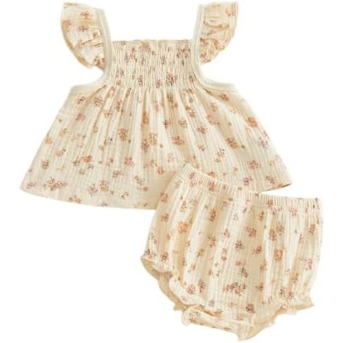 Baby Girl Summer Clothes Infant Outfits Cute Fly Sleeve Plaid Bowknot Dress Top + Bloomers Shorts 2 Pcs Set