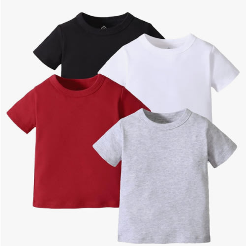 (Size 9-12m) OPAWO Unisex Infant Baby Crew Neck T-Shirt 4 Pack Toddler Short Sleeve Solid Color Tees Shirts for Boys Girls 6 Months-5T