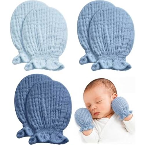 Pro Goleem Muslin Baby Mittens for Newborn, 100% Cotton No Scratch Soft Breathable Gloves for Boys and Girls 0-6 months