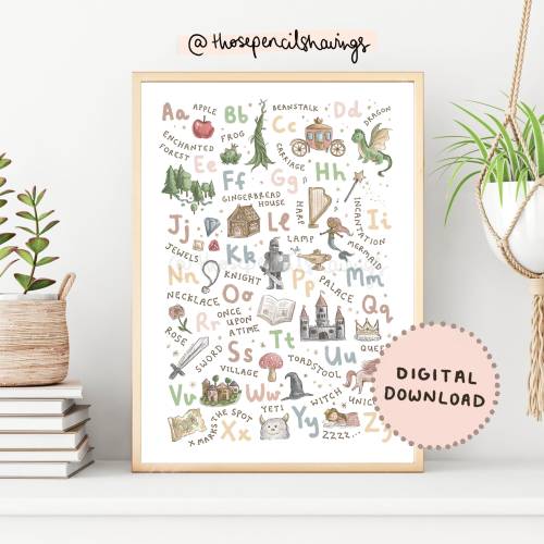 Fairytale Alphabet Print: A-Z Princess Nursery Decor (Digital Download)
